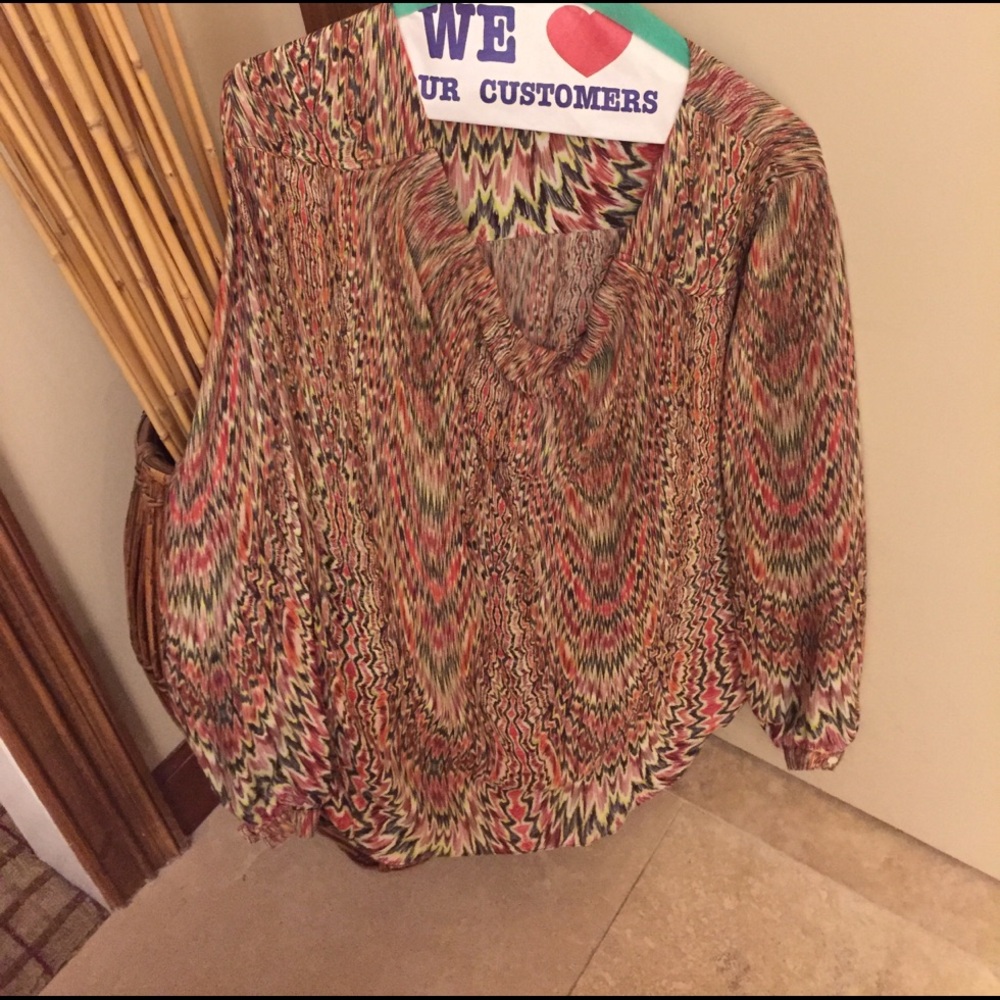Haute Hippie Multicolor Chevron Knit Tunic - Coral, Green, Brown